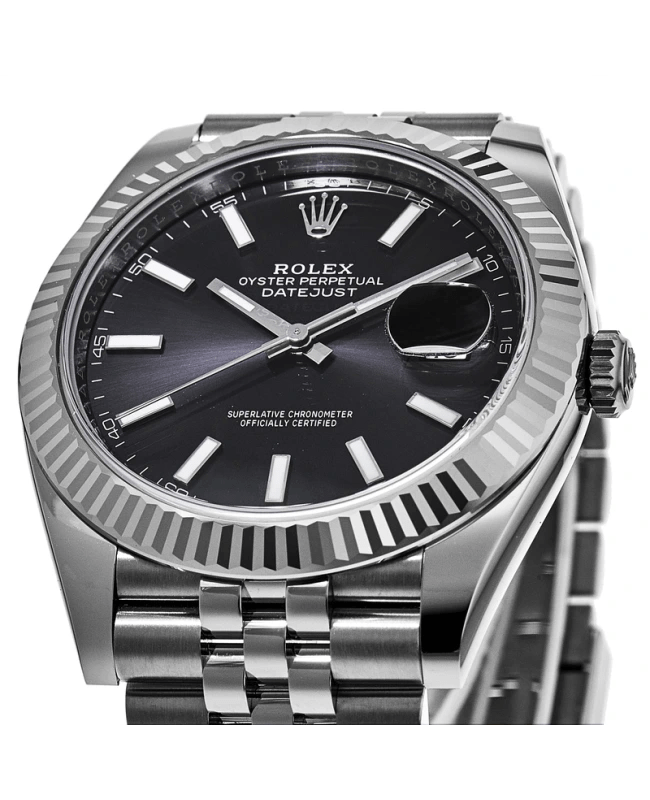 Replika Rolex Datejust 41 Białe złoto/Steel Czarna tarcza Bezel karbowany 126334 Jubilee - obrazek 5