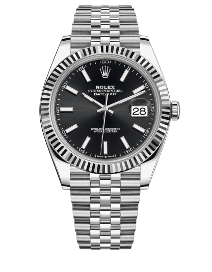 Replika Rolex Datejust 41 Białe złoto/Steel Czarna tarcza Bezel karbowany 126334 Jubilee