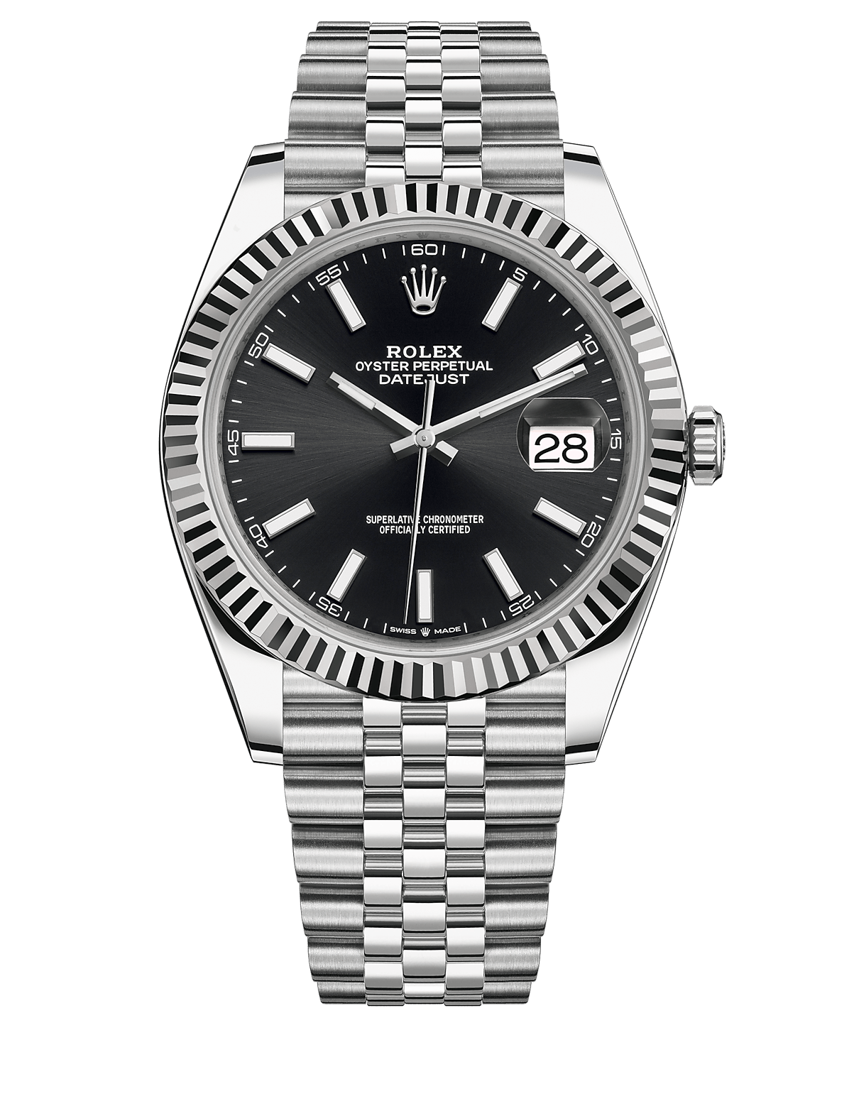 Replika Rolex Datejust 41 Białe złoto/Steel Czarna tarcza Bezel karbowany 126334 Jubilee