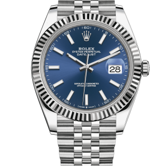 Replika Rolex Datejust 41 Białe złoto/Steel Niebieska tarcza Bezel karbowany 126334 Jubilee