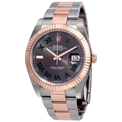 Replika Rolex Datejust 41 Rose Gold/Steel Slate Roman Dial Fluted Bezel OYSTER 126331 - obrazek 2