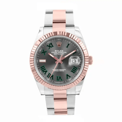Replika Rolex Datejust 41 Rose Gold/Steel Slate Roman Dial Fluted Bezel OYSTER 126331 - obrazek 4
