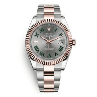 Replika Rolex Datejust 41 Rose Gold/Steel Slate Roman Dial Fluted Bezel OYSTER 126331
