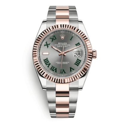 Replika Rolex Datejust 41 Rose Gold/Steel Slate Roman Dial Fluted Bezel OYSTER 126331