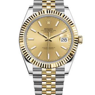 Replika Rolex Datejust 41 żółte złoto/stal szampańska tarcza z karbowaną ramką 126333 Jubilee