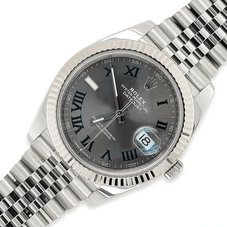Replika Rolex Datejust 41mm białe złoto/stal łupkowa rzymska tarcza z karbowaną ramką 126334 Jubilee - obrazek 2