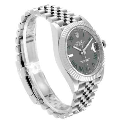 Replika Rolex Datejust 41mm białe złoto/stal łupkowa rzymska tarcza z karbowaną ramką 126334 Jubilee - obrazek 4