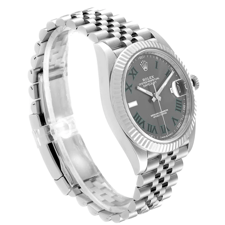 Replika Rolex Datejust 41mm białe złoto/stal łupkowa rzymska tarcza z karbowaną ramką 126334 Jubilee - obrazek 4