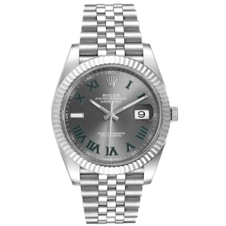 Replika Rolex Datejust 41mm białe złoto/stal łupkowa rzymska tarcza z karbowaną ramką 126334 Jubilee