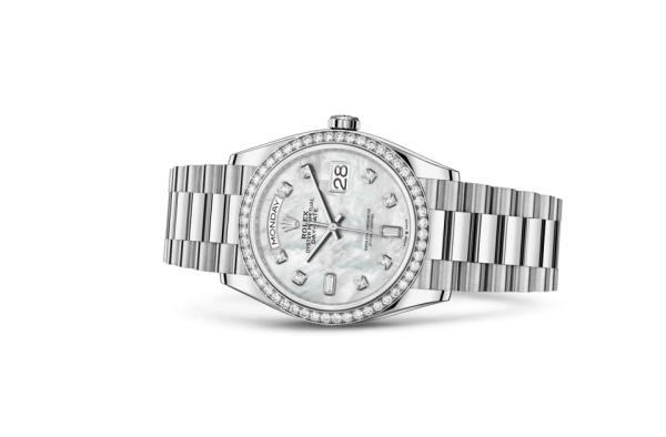 Replika Rolex Day-Date 36 Oyster 36 mm białe złoto i diamenty 128349RBR - obrazek 2