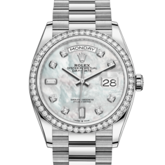 Replika Rolex Day-Date 36 Oyster 36 mm białe złoto i diamenty 128349RBR