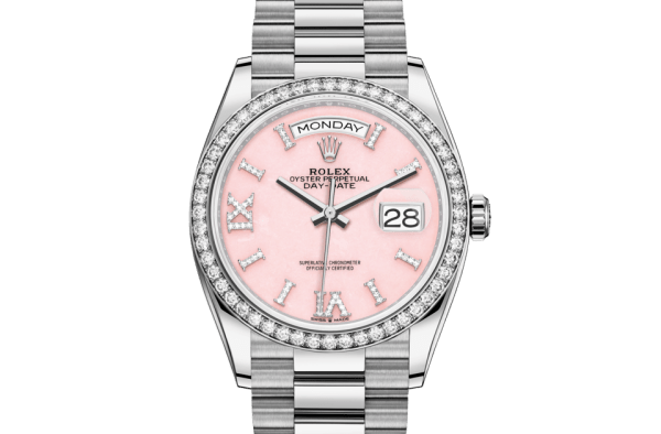 Replika Rolex Day-Date 36 Oyster 36 mm białe złoto i diamenty 128349RBR