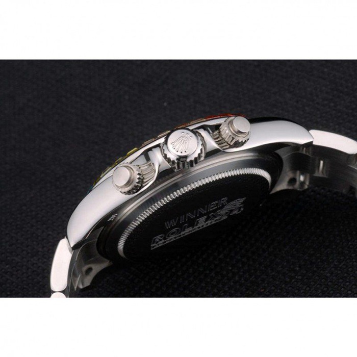 Replika Rolex Daytona Cosmograph Rainbow Crystals Bezel Stainless Steep Strap Black Dial 80250 - obrazek 9