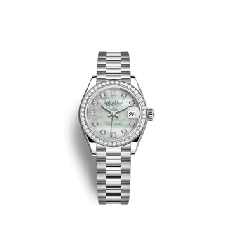 Replika Rolex Lady-Datejust 279139RBR 28mm Biała masa perłowa