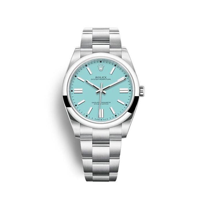 Replika Rolex Oyster Perpetual 41mm Turkusowy niebieski