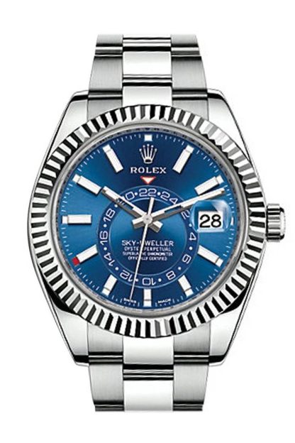 Replika Rolex Sky Dweller Blue Dial White Gold Bezel Steel Oyster 326934 NP