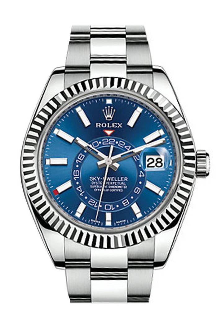 Replika Rolex Sky Dweller Blue Dial White Gold Bezel Steel Oyster 326934 NP