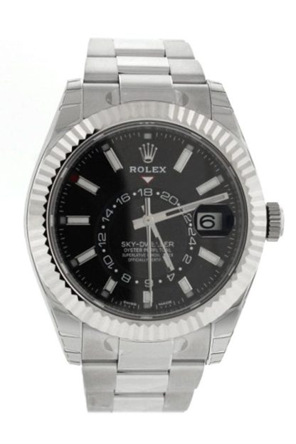 Replika Rolex Sky Dweller Czarna tarcza Białe złoto Bezel Oyster 326934