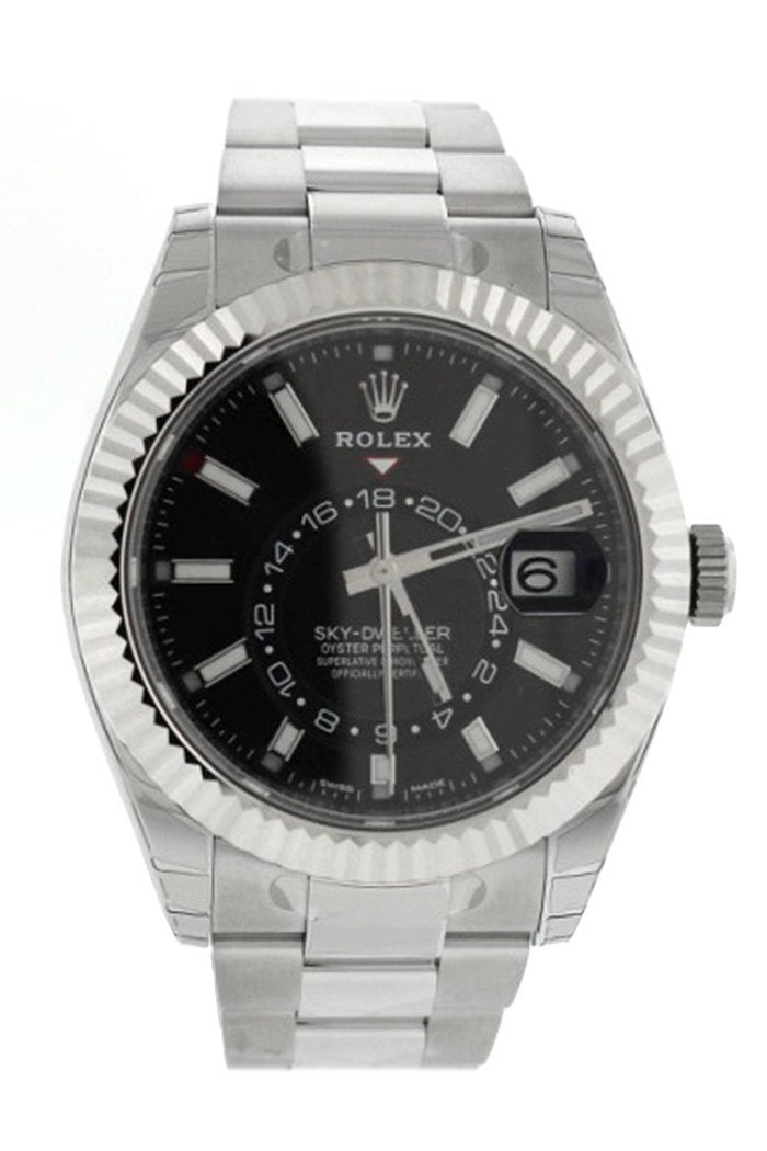 Replika Rolex Sky Dweller Czarna tarcza Białe złoto Bezel Oyster 326934