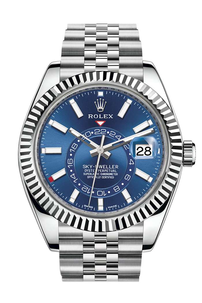 Replika Rolex Sky Dweller Niebieska tarcza Białe złoto Bezel Stal Jubilee 326934