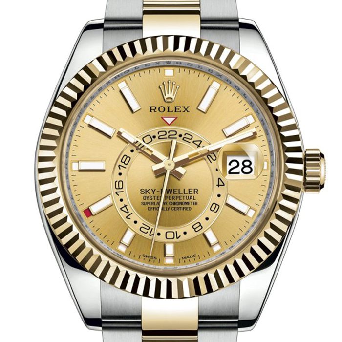 Replika Rolex Sky-Dweller Oyster 42 mm Oystersteel i żółte złoto 326933