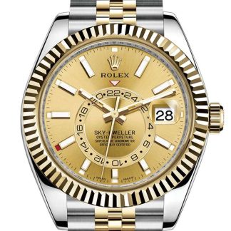 Replika Rolex Sky Dweller Szampańska tarcza Żółte złoto Bezel Dwukolorowy Jubilee 326933