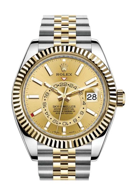 Replika Rolex Sky Dweller Szampańska tarcza Żółte złoto Bezel Dwukolorowy Jubilee 326933