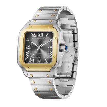Zegarek Cartier Santos De Cartier Duży model Automatyczne nakręcanie Stalowa koperta Żółte złoto Wymienny skórzany pasek W2SA0030 - obrazek 2