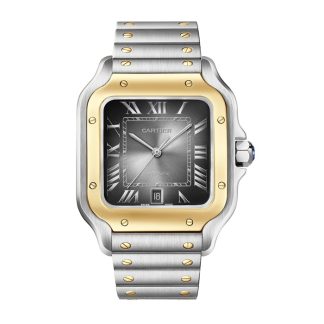 Zegarek Cartier Santos De Cartier Duży model Automatyczne nakręcanie Stalowa koperta Żółte złoto Wymienny skórzany pasek W2SA0030