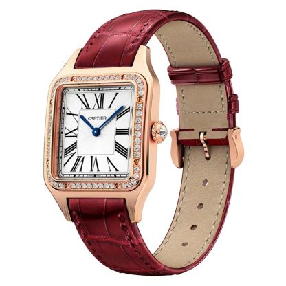 Zegarek Cartier Santos-Dumont Duży model Różowe złoto Diamenty Skórzany pasek WJSA0016 - obrazek 2