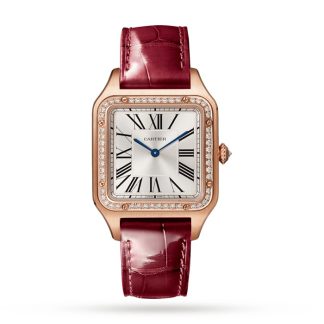 Zegarek Cartier Santos-Dumont Duży model Różowe złoto Diamenty Skórzany pasek WJSA0016