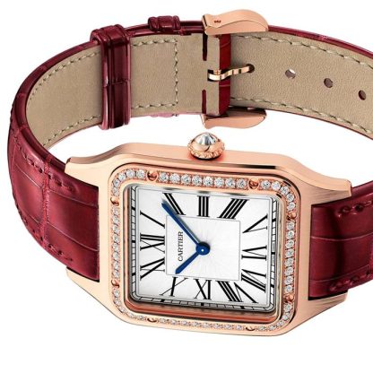 Zegarek Cartier Santos-Dumont Duży model Różowe złoto Diamenty Skórzany pasek WJSA0016 - obrazek 4