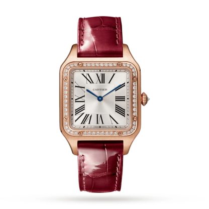 Zegarek Cartier Santos-Dumont Duży model Różowe złoto Diamenty Skórzany pasek WJSA0016
