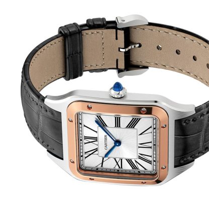 Zegarek Cartier Santos-Dumont Extra-Large Model Ręcznie nakręcany Mechaniczny Mechanizm Różowe złoto Stal Skóra W2SA0017 - obrazek 4