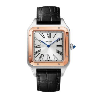 Zegarek Cartier Santos-Dumont Extra-Large Model Ręcznie nakręcany Mechaniczny Mechanizm Różowe złoto Stal Skóra W2SA0017