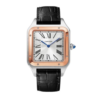 Zegarek Cartier Santos-Dumont Extra-Large Model Ręcznie nakręcany Mechaniczny Mechanizm Różowe złoto Stal Skóra W2SA0017