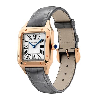 Zegarek Cartier Santos-Dumont Mały model Mechanizm kwarcowy Różowe złoto Skóra WGSA0022 - obrazek 2