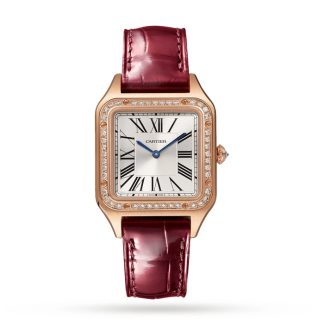Zegarek Cartier Santos-Dumont Mały model Różowe złoto Diamenty Skórzany pasek WJSA0017