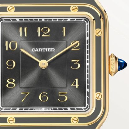 Zegarek Cartier Santos-Dumont duży model mechaniczny mechanizm z ręcznym nakręcaniem 430 MC żółte złoto WGSA0097 - obrazek 2
