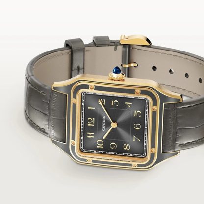 Zegarek Cartier Santos-Dumont duży model mechaniczny mechanizm z ręcznym nakręcaniem 430 MC żółte złoto WGSA0097 - obrazek 3