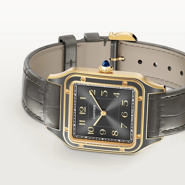 Zegarek Cartier Santos-Dumont duży model mechaniczny mechanizm z ręcznym nakręcaniem 430 MC żółte złoto WGSA0097 - obrazek 3