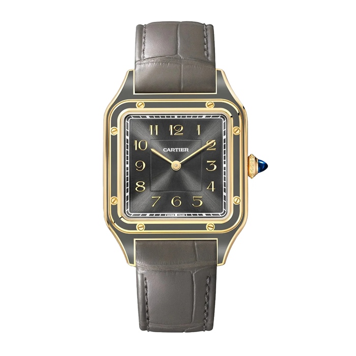 Zegarek Cartier Santos-Dumont duży model mechaniczny mechanizm z ręcznym nakręcaniem 430 MC żółte złoto WGSA0097