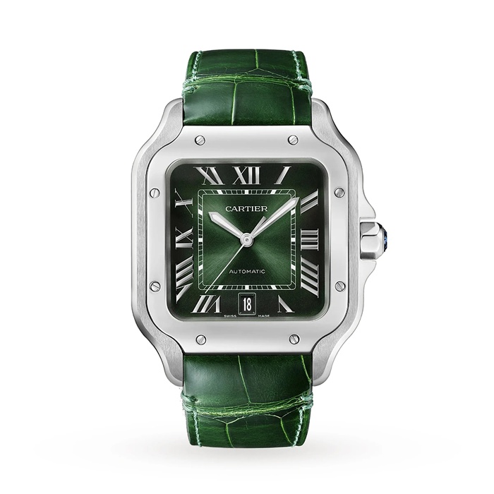 Zegarek Cartier Santos de Cartier Duży stalowy automatyczny wymienny skórzany pasek WSSA0062 - obrazek 3