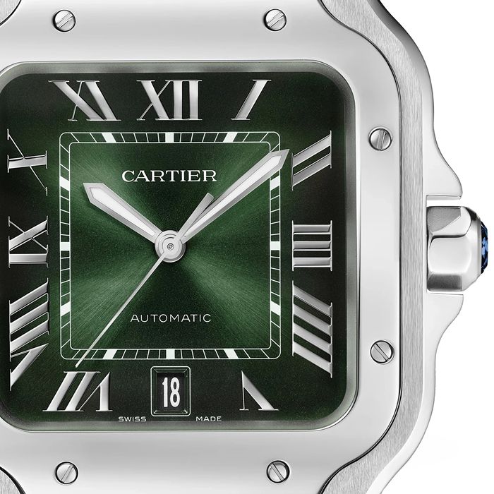 Zegarek Cartier Santos de Cartier Duży stalowy automatyczny wymienny skórzany pasek WSSA0062 - obrazek 4