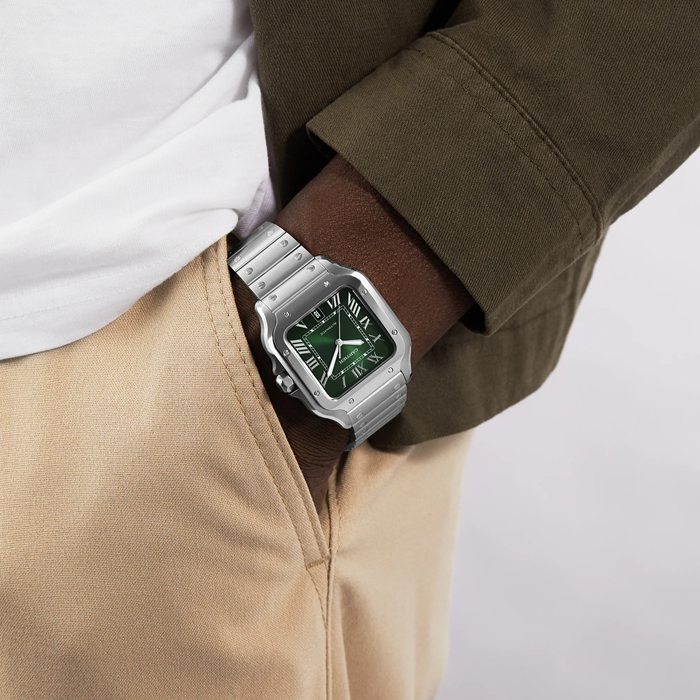 Zegarek Cartier Santos de Cartier Duży stalowy automatyczny wymienny skórzany pasek WSSA0062 - obrazek 5