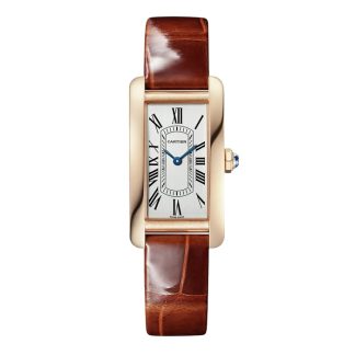 Zegarek Cartier Tank Américaine Mały model Mechanizm kwarcowy Różowe złoto Skóra WGTA0133