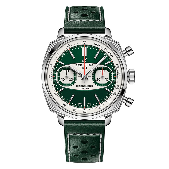 Zegarek męski Breitling Top Time B01 Racing 38 mm Zielona skóra AB01771A1L1X1