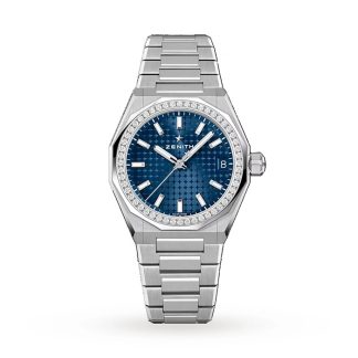 Zenith Defy Skyline 36 mm, stal i diamenty, zegarek automatyczny, niebieski 16.9400.670/51.I001